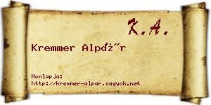 Kremmer Alpár névjegykártya